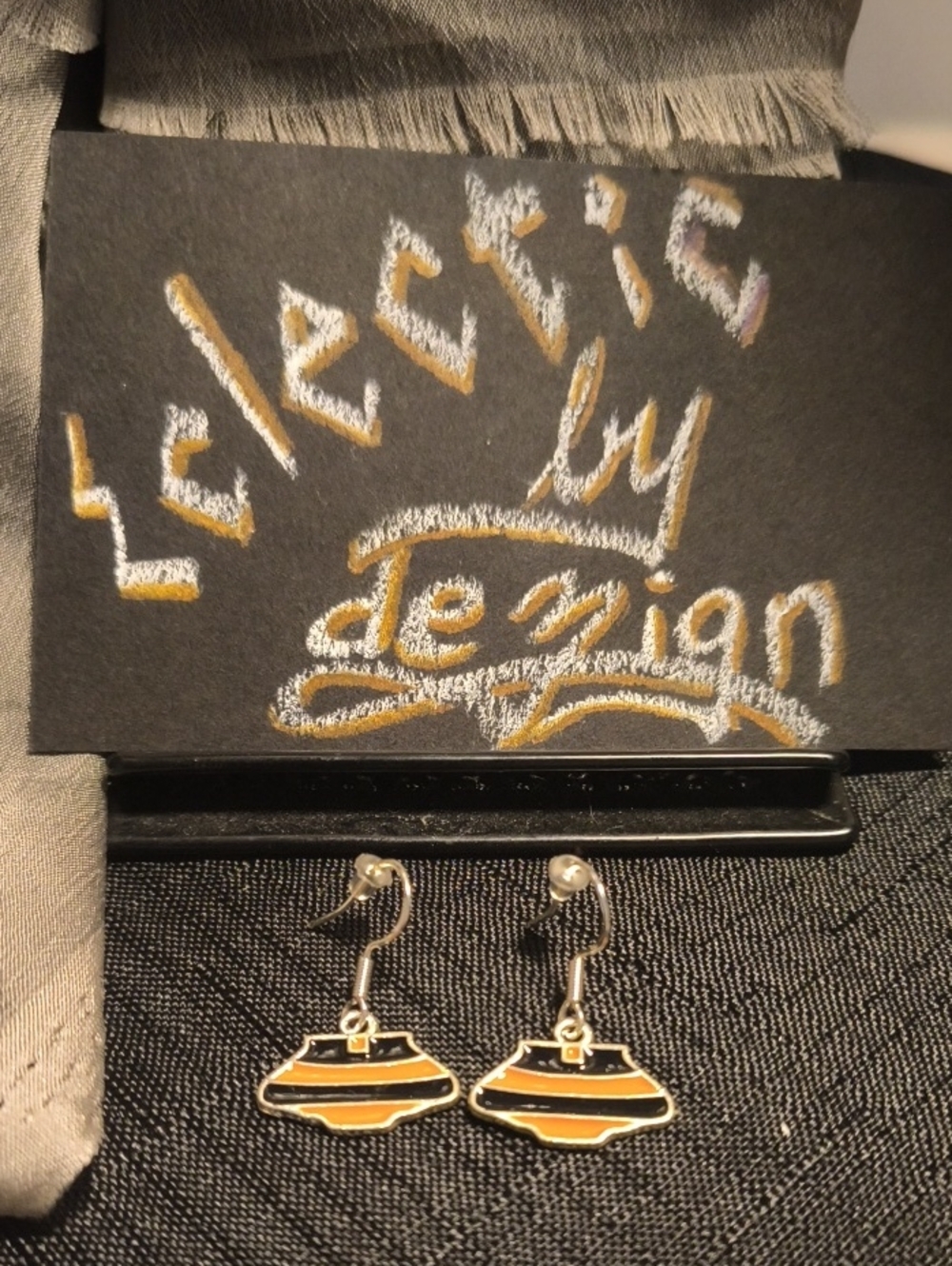 NWT Enamel Lantern Dangle Earrings Orange Black Striped Boho Southwest Geometric